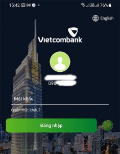 - Bước 2: Đăng nhập tài khoản ngân hàng Vietcombank
