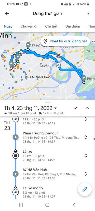 Cách xem lịch sử di chuyển trên Google Map Android